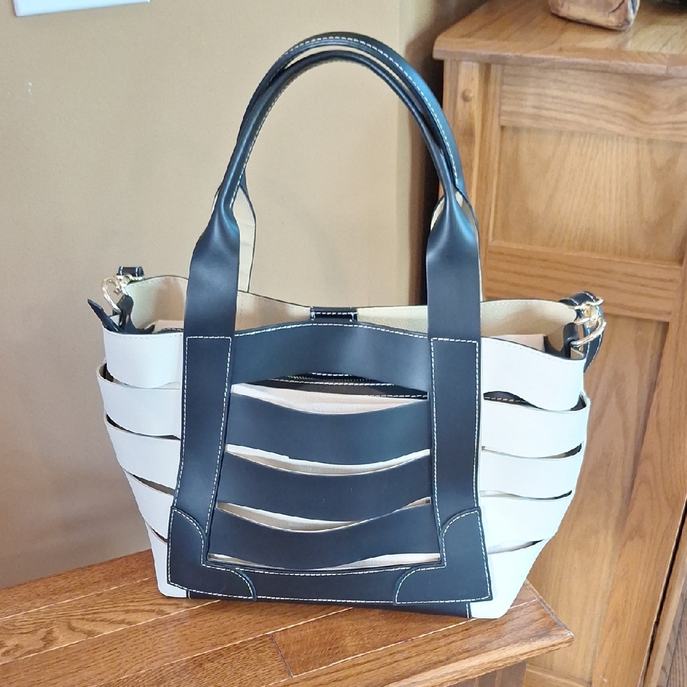 Stylish Navy and Cream Women's Handbag